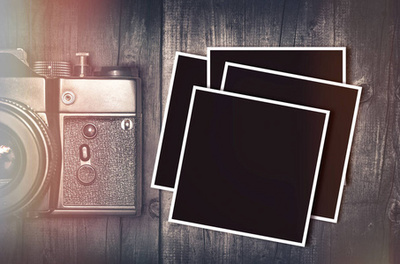 復古照相機、 老照片、 信件和筆配書